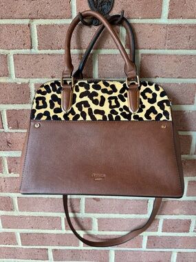 Dune London Brown Satchel with Leopard Accent